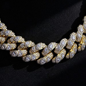 Collar de Cadena Cubana de Plata de Ley 925 con Moissanita, Chapado en Oro, Engaste de Garra Redondo Brillante, Joyería de Compromiso Estilo Hip Hop - Product Image 3