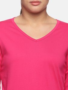 Camiseta Casual de Verano para Mujer STELLAR, Cuello en V, Manga Larga, Corte Regular, 100% Algodón, 240g, Color Rosa - Product Image 1