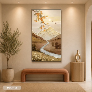 Peinture murale paysage de montagne en soie à bon prix, cascade de montagne et rivière, œuvre d'art faite à la main, vente en gros d'usine Vietnam - Product Image 5