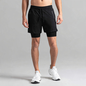 Pantalones cortos deportivos OEM de doble capa con cremallera, para gimnasio, fitness, ejercicio, 2 en 1, para hombre - Product Image 5