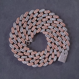 Collar llamativo chapado en oro rosa con cadena de eslabones de circonita cúbica baguette, joyería de moda para fiestas, unisex - Product Image 3