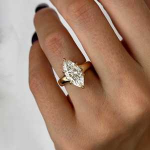 3 Carat Marquise E VVS2 Lab Grown Diamond Thick <b>Solitaire</b> <b>Ring</b> , 3.5MM Split Shank Cathedral Engagement <b>Ring</b> , IGI Certified - Product Image 1