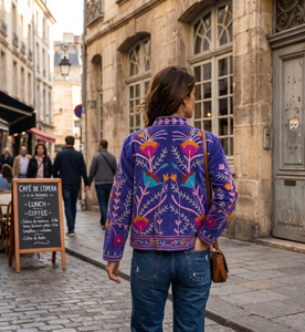 Women's Suzani Embroidered Velvet Jacket Handmade Floral Short <b>Coat</b> Cotton <b>Lined</b> Boho Outerwear Autumn/Winter/Spring Finished - Product Image 4