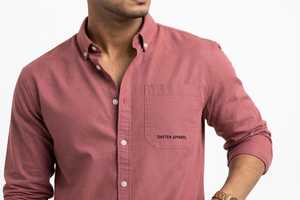 <b>Men's</b> Solid <b>Pink</b> Herringbone Summer Long Sleeve Casual <b>Shirt</b> Turn-down Collar Single Breasted Loose Fit 100% Polyester - Product Image 4