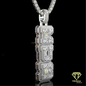 Custom <b>Iced</b> <b>Out</b> Number 'KUE' Pendant Necklace Hip Hop Micro Pave Moissanite 18k Gold Plated Silver <b>Chain</b> Gift Jewelry - Product Image 3