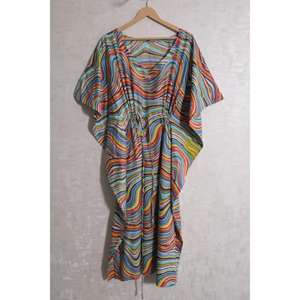 Vestido Maxi Kaftan de Algodón 100% con Estampado Floral, Estilo Boho, para Playa, Corte Regular, Casual, Ecológico, con Cintura Natural - Product Image 1