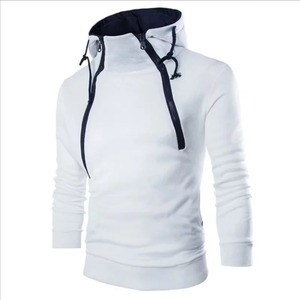 <b>Men's</b> <b>White</b> Hooded Zipper Sweatshirt Slim Fit Long Sleeve Casual <b>Turtleneck</b> Knitted Cotton Autumn Wear - Product Image 1