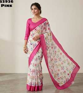Saree ผ้าชีฟองพิมพ์ดิจิตอลน้ำหนักเบาผ้าชีฟองที่มีขอบผ้าทอและ tussle บน pallu - Product Image 1