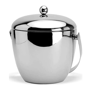 Sleek, fully polished stainless steel ice bucket featuring round <b>knob</b> & curved handle For Champagne & Party Events At wholesales - Product Image 1