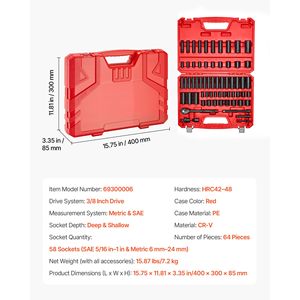 Set di 64 Chiavi a Bussola a Impatto da 3/8 di Pollice, 6 Punte, Profonde e Poco Profonde, SAE e Metriche (6-24 mm), Copre Misure da 5/16 di Pollice a 1 Pollice - Product Image 2