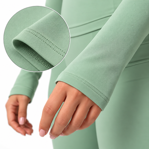 Women <b>Seamless</b> 2 Piece Yoga <b>Set</b> Crew Neck Long Sleeve <b>Top</b> <b>and</b> Full Length <b>Leggings</b> - Product Image 4