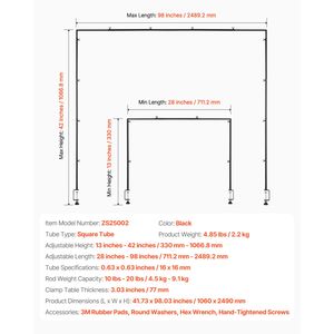 Supporto ad Arco da Tavolo Regolabile in Metallo Quadrato, Altezza 13-42 Pollici, Lunghezza 28-98 Pollici, per Palloncini - Product Image 3
