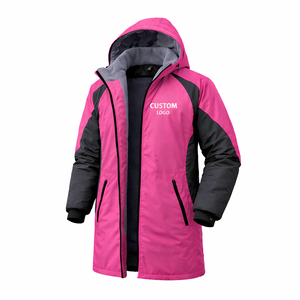 Winter Swim Parka <b>Jacket</b> Black <b>Pink</b> Color <b>Waterproof</b> Windproof Long Hooded Coat with Fleece Lining Custom Logo Sports Outerwear - Product Image 3