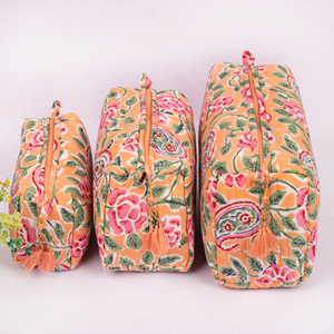 Beautiful Summer <b>Makeup</b> Bag Cotton Quilted Block Printed Zipper Closer Gift For Her Handmade Toiletry Cosmetic Organizer Pouches - Product Image 1