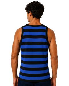 Camiseta sin mangas de algodón para hombre, camiseta informal de verano para gimnasio y Fitness, ropa informal holgada y transpirable, color azul real y negro a rayas - Product Image 2