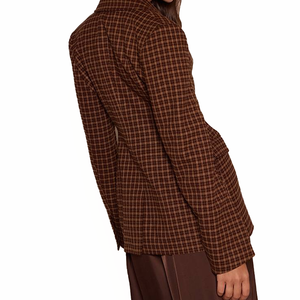 Blazer a cuadros para mujer al por mayor, con solapa de pico, un botón, manga larga, corte ajustado, chaqueta de oficina, traje de señora personalizado OEM ODM, tendencia 2026 - Product Image 2