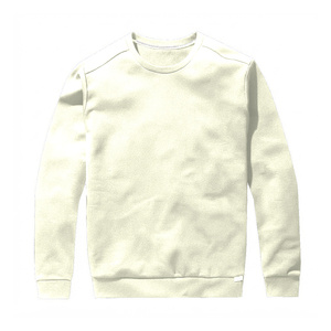 Plain <b>White</b> Crew Neck Sweatshirt Mens Casual Long Sleeve Pullover Cotton Fleece Heavyweight Basic Winter Thermal Top - Product Image 1