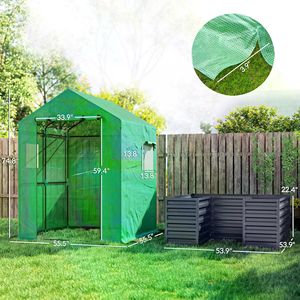Small Walk-In Greenhouse for Indoor Backyard <b>Plant</b> Growth Tempered Glass with Steel Plastic Wood <b>Frame</b> for Polythene Growing - Product Image 3