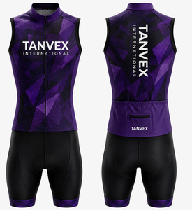 Conjunto de Jersey de Ciclismo Unisex Ecológico TANVEX INTERNATIONAL, Personalizable para Equipos, Azul y Negro, Transpirable, de Spandex y Poliéster, sin Mangas - Product Image 3