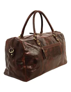 Bolsa de Viaje de Cuero Marrón Genuino de Estilo Moderno, Minimalista, para Fin de Semana, con Cierre de Cremallera y Asa Suave, Venta al Por Mayor - Product Image 2