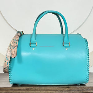 Nuevo Bolso Speedy de Cuero Turquesa con Diseño de Cerezas Grabado a Mano, Estilo Vaquero Occidental, Cartera de Cuero Genuino de Vaca, Bolso de Mano para Mujer - Product Image 5