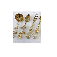 Ensemble de couverts vintage en acier inoxydable avec poignée en laiton, écologique, compatible lave-vaisselle, bord droit, 4 pièces, luxe (cuillère, fourchette, couteau)