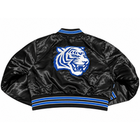 Veste de baseball courte personnalisée pour femme, style universitaire, en satin, avec broderie et appliqués, fabricant