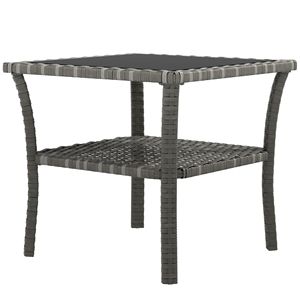 Tavolino da Caffè Pieghevole in Rattan per Esterni con 2 Ripiani, Tavolino Quadrato con Piano in Vetro Temperato e Telaio in Alluminio Grigio - Product Image 1