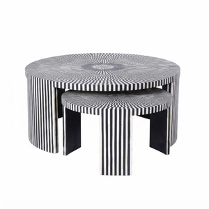 Table basse gigogne en os incrusté, rayée noir et blanc, géométrique, vente en gros d'usine, mobilier moderne pour salon - Product Image 1