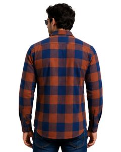 เสื้อเชิ้ตผ้าสักหลาดลายสก็อตสีกรมท่าสำหรับผู้ชาย แขนยาว ติดกระดุม ลายตาราง ผ้าฝ้ายลำลอง มีกระเป๋าหน้าอก สไตล์สตรีทแวร์ เสื้อโอเวอร์เชิ้ต - Product Image 2