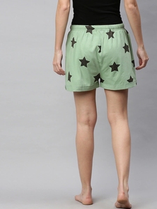 Shorts en coton tricoté imprimé vert pour femme, taille mi-haute, avec cordon de serrage, coupe décontractée, respirant - Product Image 4