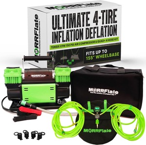 Compresseur d'air portable à double cylindre 10,6 CFM + Kit de gonflage et dégonflage de pneus Quad+ 4 avec tuyau – Convient aux empattement jusqu'à 155 pouces - Product Image 1