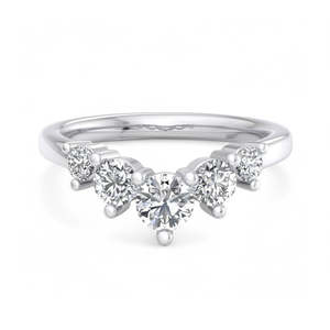 Bague pour femme en diamant de laboratoire à cinq pierres, coupe ovale, bande incurvée, plaqué or, minimaliste, empilable, pour mariage - Product Image 2