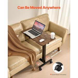 Tavolino da Letto Mobile Regolabile in Altezza e Angolazione con Piano Ribaltabile, 4 Ruote, Scrivania per Laptop e Portabicchieri per Ospedali - Product Image 5