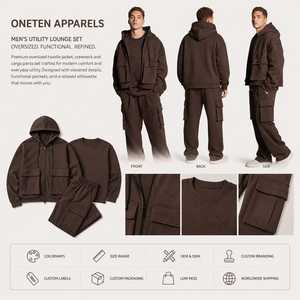 Ensemble de survêtement personnalisé épais et oversize à coupe droite avec fermeture éclair et capuche, fournisseur OEM, ensemble sweat à capuche et pantalon de jogging en polyester avec logo personnalisé - Product Image 2