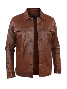 Chaqueta de Cuero Brillante y Elegante para Hombre en Color Marrón - Product Image 1