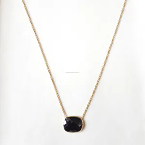Designer Natural Black Onyx Gemstone Beads Pendant Necklace With Link Chain In 925 Sterling Silver Gold Plated Fine Jewelry