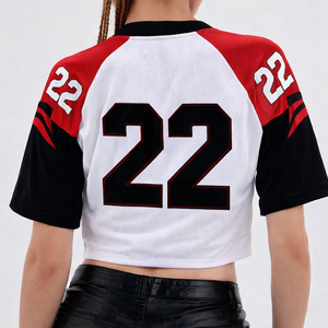 Jersey Corto de Fútbol Americano para Mujer, a la Moda, al por Mayor, 100% Poliéster, Cuello en V, Manga Corta, Top de Entrenamiento, OEM, Marca Privada, 2026 - Product Image 2