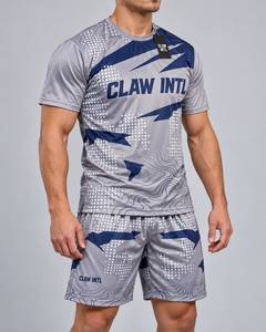 CLAW INTL ชุดเสื้อฟุตบอลชาย สีเทา สีน้ำเงิน พิมพ์ลายแบบซับลิเมชั่น คอกลม แขนสั้น โพลีเอสเตอร์ดูดซับความชื้น ทรงสปอร์ต - Product Image 2