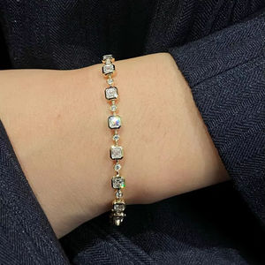 Silver Rose Gold Plated Asscher Cut Moissanite Tennis Bracelet Channel Setting Geometric Design Trendy Unisex GRA Certified - Product Image 1