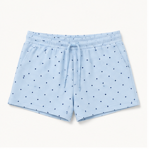 Shorts de détente pour femmes, coupe droite décontractée, à pois bleu poudré, avec cordon de serrage, en coton-spandex interlock, WPSHORT-0006 - Product Image 1