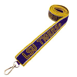 Sangle de sac à main perlée LSU Geaux Tigers, faite à la main, personnalisée, en coton, avec perles de verre, fabriquée en Inde pour sacs transparents - Product Image 3