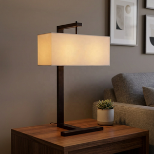 Modern Rectangle Fabric Floor Standing Table Lamp E26/E27 Off-White Warm Glow AC LED Bedside Reading <b>Light</b> for Bedroom Hotel Use - Product Image 3