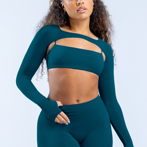 Women Quick Dry Breathable Yoga <b>Set</b> Lightweight Seamless Yoga <b>Set</b> 2- Piece <b>Long</b> <b>Sleeve</b> Sports Bra <b>Set</b> <b>Gym</b> Running Fitness <b>Set</b> - Product Image 5