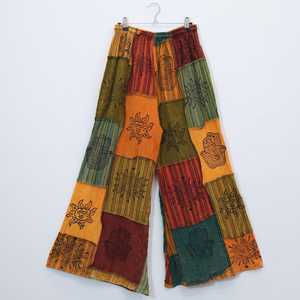 Pantalon large à taille haute en patchwork avec cordon de serrage et poches, style bohème, coton écologique, style été - Product Image 5
