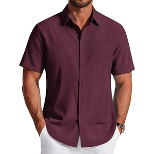 Chemise habillée à manches courtes pour homme, chemise boutonnée décontractée sans plis avec poche poitrine pour le bureau, le travail, les voyages et le quotidien - Product Image 1