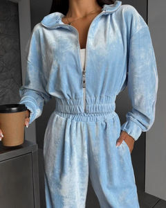 Low MOQ Casual <b>Womens</b> Rhinestone <b>Velour</b> <b>Tracksuit</b> Set 2 Piece Long Hooded Winter Wear Supply - Product Image 1