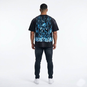 T-shirt à manches courtes noir pour homme avec imprimé crâne bleu et éclairs, col rond, coupe décontractée, jersey de coton - Product Image 5