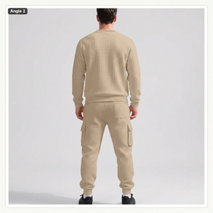 AL SWANS INTERNATIONAL <b>Men's</b> Waffle Knit Crew Neck Sweatshirt Set Beige Casual Winter <b>Joggers</b> Two Piece Outfit <b>Thermal</b> - Product Image 6