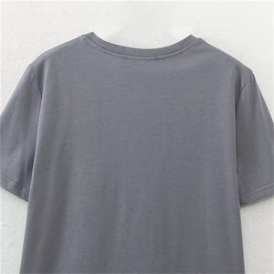 T-shirt gris à col rond et manches courtes pour femme, 100 % coton, coupe ample, couleur unie, décontracté, tricot jersey respirant, printemps-été - Product Image 3